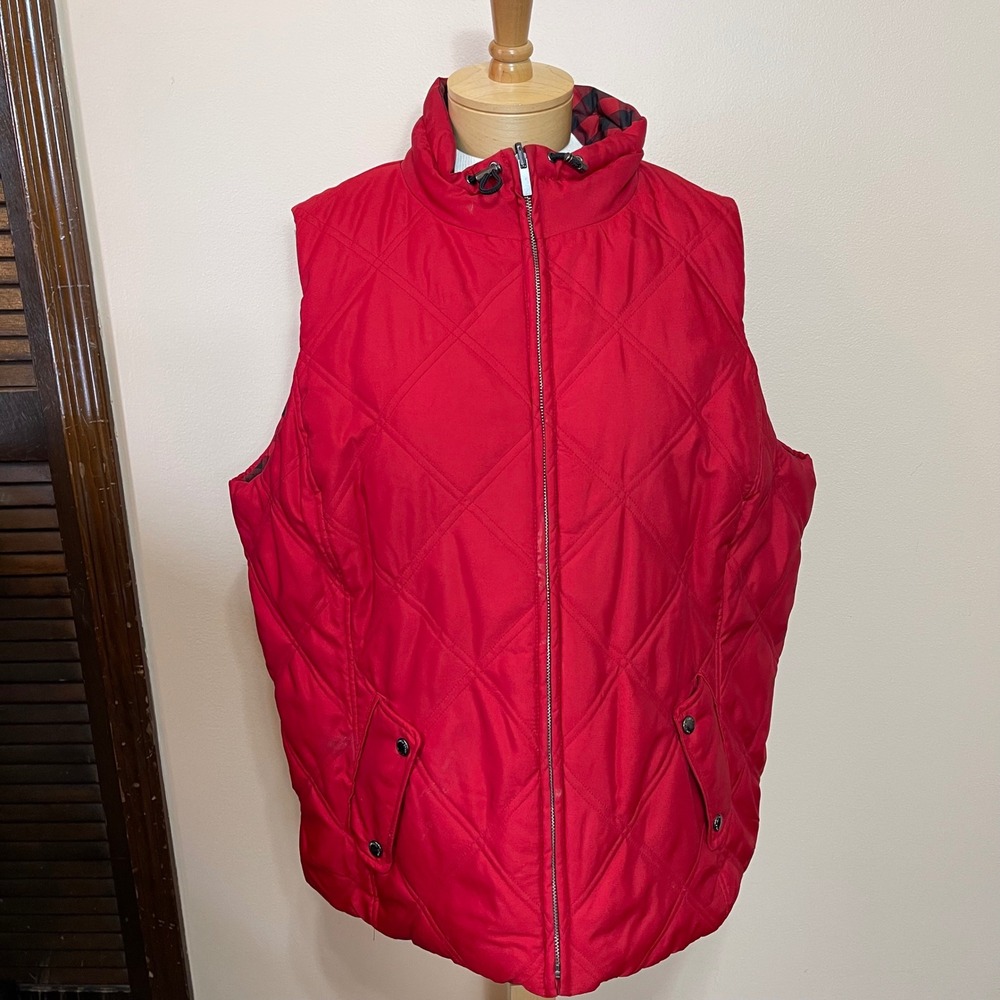Jones New York Sport Woman Reversible Quilted Vest Red Buffalo Plaid‎ Plus 2X